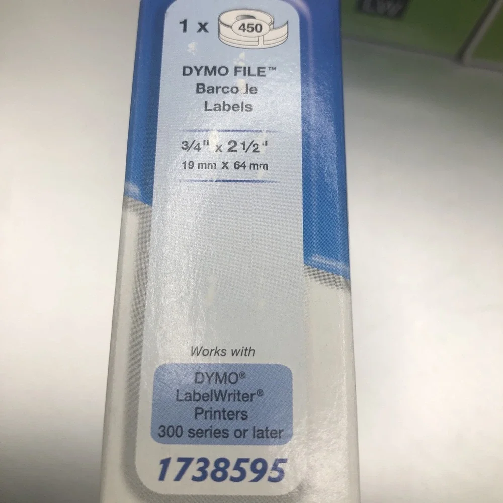 Dymo Labels: Barcode Labels 1738595 Address Labels 30252 Folder Labels 30327